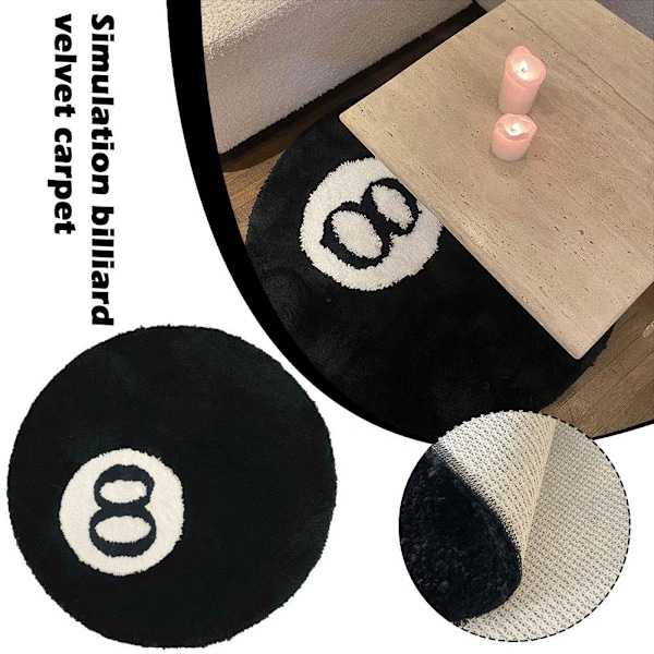 Wokii Simulation Billard 8 Ball Tæppe Rund Tuftet Bløde Stole P blackA 60*60cm