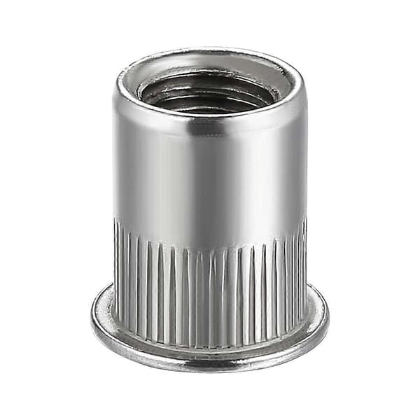 Mutter 100 stk 1/4In-20UNC Rustfritt stål 304 Finish Flat Head Rivnut Gjenget Innsettingsmutter Riflet Kropp Silver