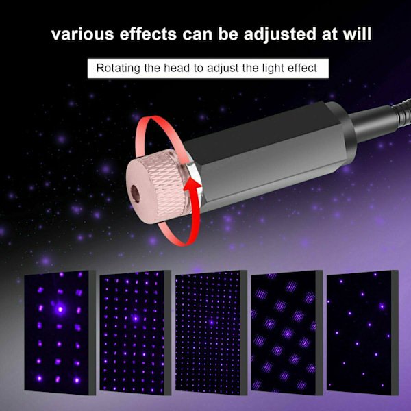 2-pak USB bil stjernehimmel atmosfærelys biltak interiørdekorasjon projeksjonslys stjernehimmel tak utendørslys red