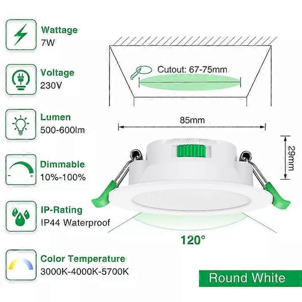6-pack 7w ultratunn dimbar LED-downlight CCT 67-75mm utskärning vit IP44CE