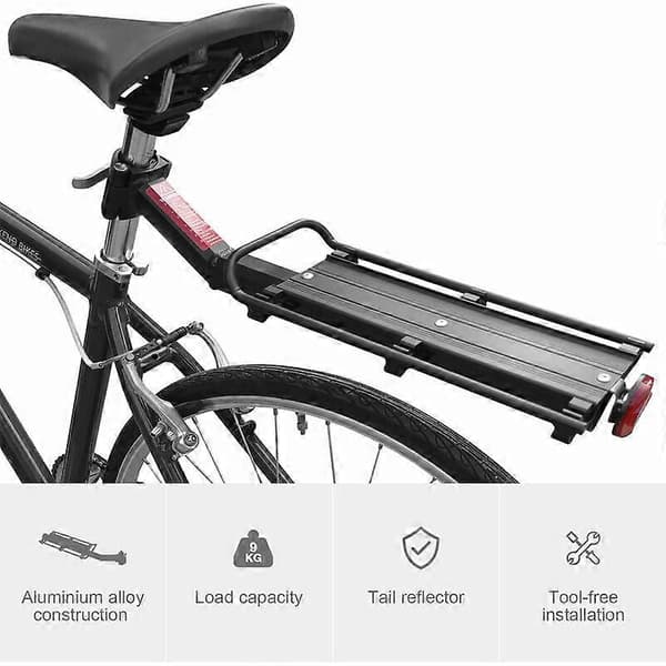 Cykelbagagebærer Quick Release Bageste Cykelholder i Aluminiumslegering med Reflektor - Sort