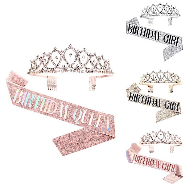 1 setti Bling Strassikruunu Tiara Vyö Syntymäpäiväjuhlien Koristelutarvikkeet Gold BIRTHDAY QUEEN