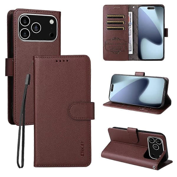 RFID-suojattu nahkakotelo iPhone 17 Prolle Brown