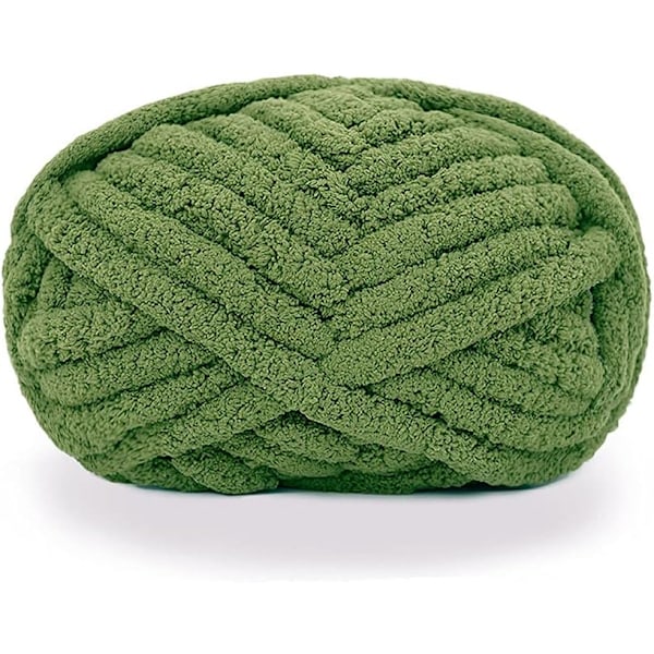 Chunky Knit Chenille garn til håndstrikkede tæpper, super blødt, stort jumbo tæppe Olive Green