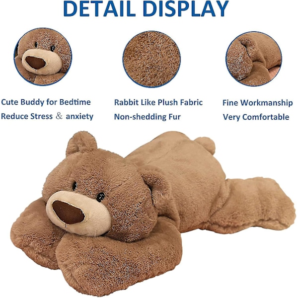 Hronsa Tyngd Gosedjur för Ångest, 50 cm 1,5 kg Tyngd Björn Gosedjur Leksak Söt Brun Björn Plysch Kudde för Vuxna Pojkar Flickor