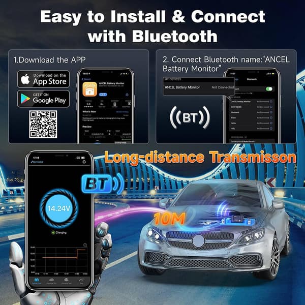 ANCEL BM300 Batteritestare Bluetooth-analysator 12V Bil Elektrisk Krets Starttest SpänningstestCJY