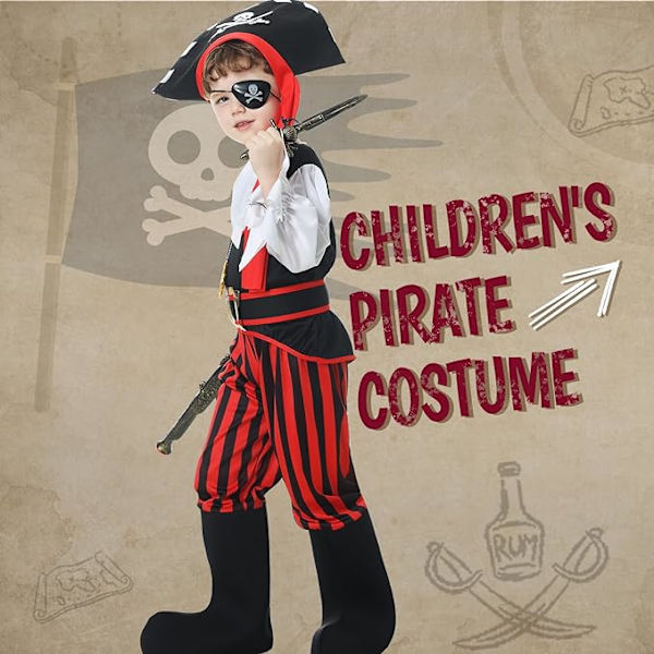 Barnens piratdräkt piratdräkt tillbehör med kompass ögonlapp hatt pojkar piratdräkt karneval halloween boy M
