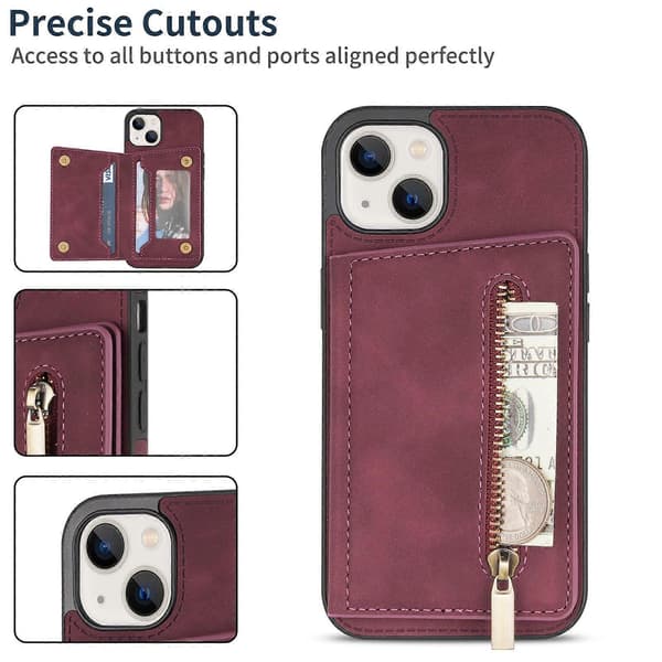Lynlås Kortholder Telefon Cover Til kompatibel iPhone 14 Wine Red