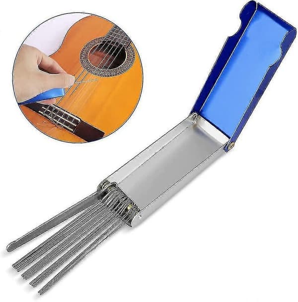 Sæt med 13 størrelser slibenåle og 1 flad fil til guitarbro i rustfrit stål