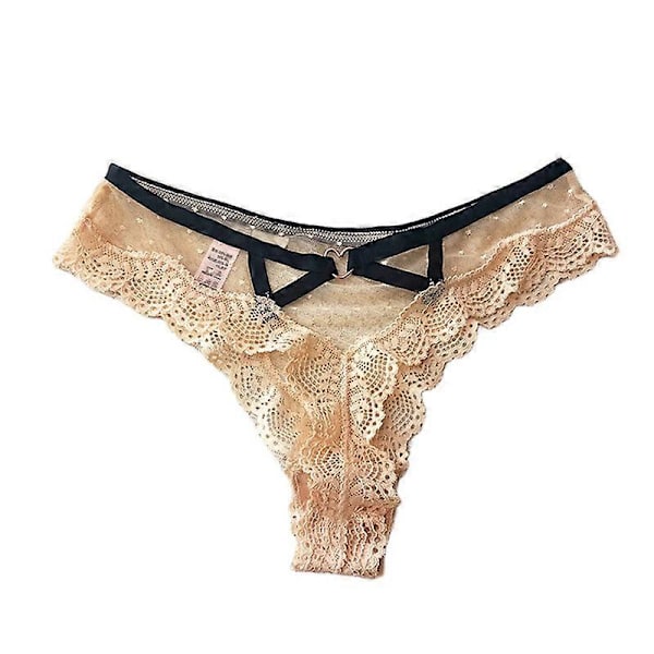 3 pakker blonde stringtruser for kvinner, stringtruse, blondeundertøy for kvinner, bomullsstringtruser for kvinner, pakke 3pc beige S