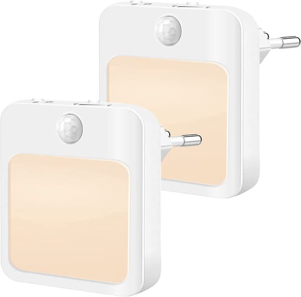 Nattlys - 2-stikkontaktlampe med bevegelsessensor - Plug-in LED-lampe - Nattlys - Varmt lys - Dimbar