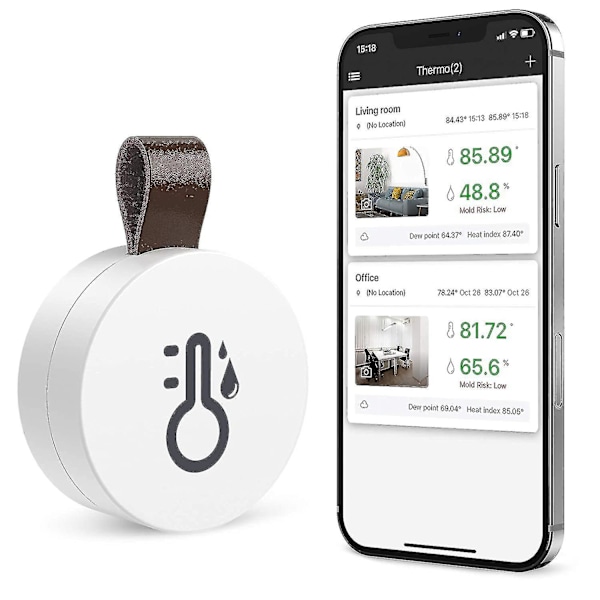 Trådløs Termometer Hygrometer, Oria Mini Bluetooth 5.0 Fuktighet Temperatur Sensor med Dataeksport og Varsler Stcyv