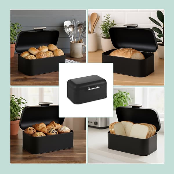 Køkkenbord brødkasse - 15,5 x 30 x 21 cm - med brødpose - sort