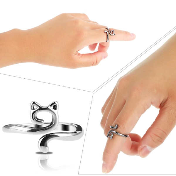 4 st Stickad Virknål Ögla Ring Metall Öppen Garnguide Justerbar Flätad Snabbare Stickning Tumhållare Tillbehör (Kattstil)