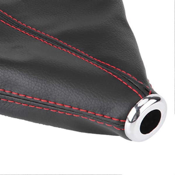 Universal Light Black PU Leather Gear Shift Knob Cover with Red Stitching, Gear Shift Knob Gaiter