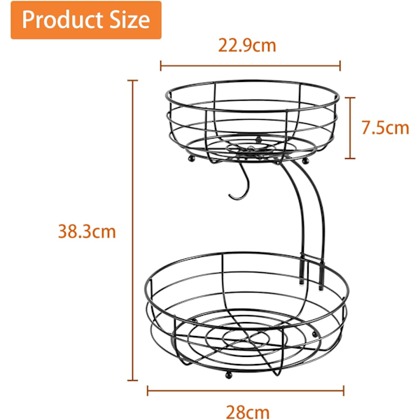 Fruktkurv 2-etasjes Banan Fruktskål Kjøkken Metallskåler Perfekt for å Holde Frukt Grønnsaker Snacks Cupcakes Black