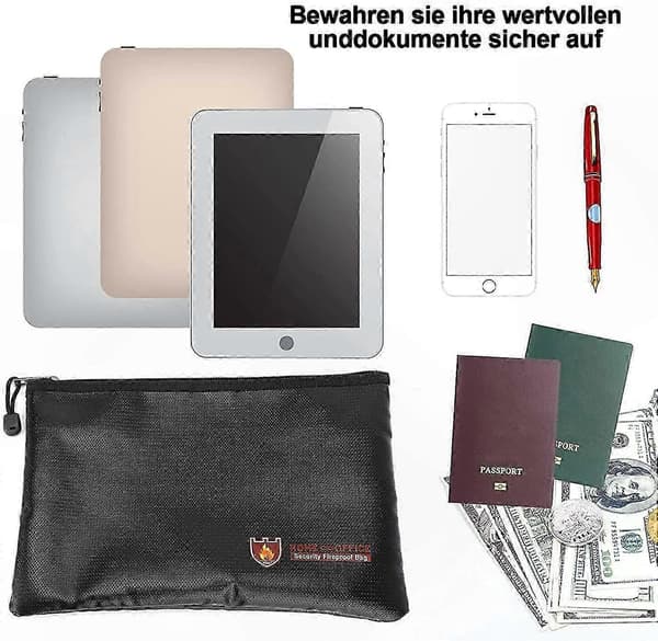 Brandsikker Vandtæt Dokumenttaske med Lynlåse, Holdbart Sammenfoldeligt Design til Sikker Opbevaring