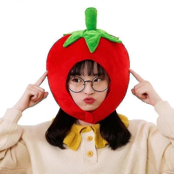 Söt Plushhatt i Tomatform Roliga Fyllda Fruktleksaker Huvudbonad