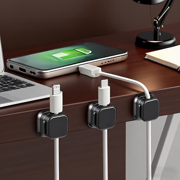8-pak Kabel Organizer Sæt, Ingen Boring, Selvklæbende Kabelclips, Ledningsstyringsmuffer, Sømløs 8 stk 【Sort】