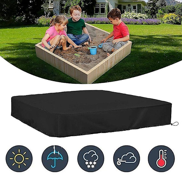 Hiekalaatikon kansi vedenpitävä pölynkestävä UV-suoja neliön muotoinen uima-altaan kansi nyörillä hiekalaatikolle, leluille ja huonekaluille db Musta Black 180*180cm