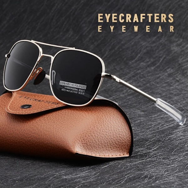 Trendiga Svarta US Army MILITÄRA Polariserade Pilot Solglasögon för Män - Märke American Optical Polariserade Solglasögon Oculos De S Gold Black