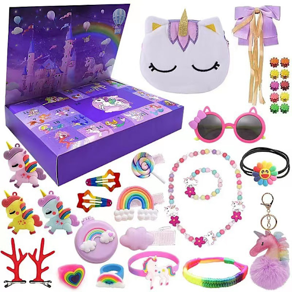 2024 Amazon Julekalender Nedtelling Blindboks Unicorn Is og Snø Ornament Jenter Høytidsgave Leke Ruby set blind box