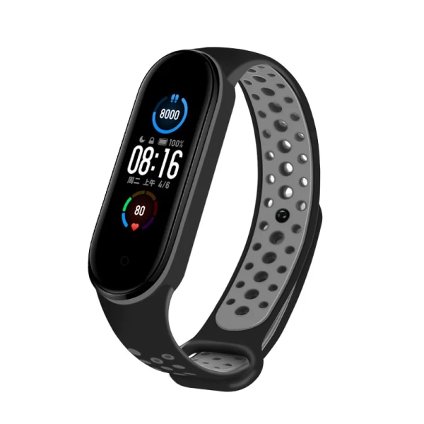 Andningsbar handledsrem för Xiaomi Mi Band 3 4 5 6 7 Smart Watch handled M3 M4 Armband för Xiaomi MiBand 7 6 5 Miband Rem Ersättning Svart-Grå black-gray For Mi Band 3 4