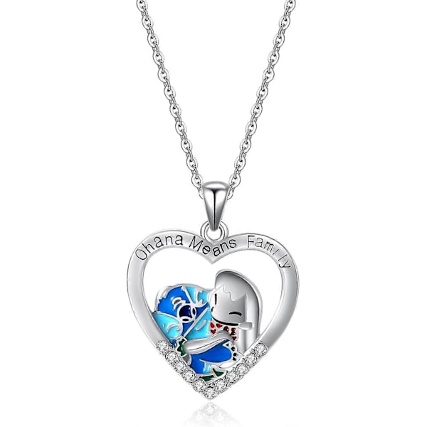 Stitch Halsband Silverpläterat Halvmåne Hänge Halsband Stitch Ohana Betyder Familjesmycke Gåva för Kvinnor Flickor