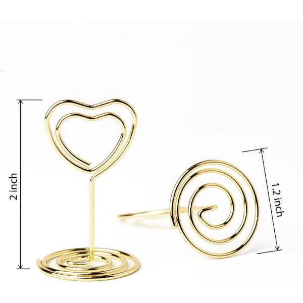 20 st Mini Platskortshållare, Platskortshållare, Hjärtformade Bordskyltar Bild Fotohållare Meny Memoklämmor (Guld)