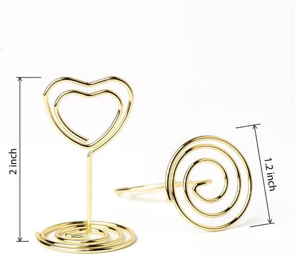 20 stk. Mini Bordkortholdere, Hjerteformede Bordnumre Billedfotoholdere Menu Memoklips (Guld)