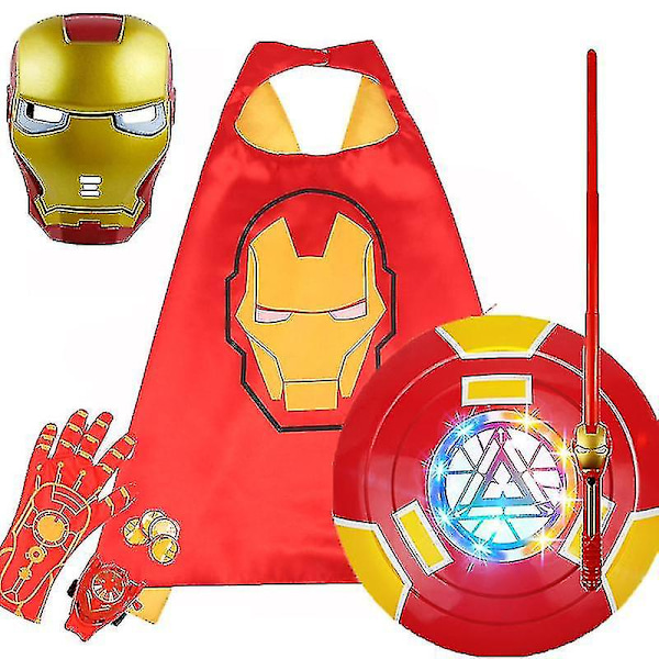 Ny Iron Man Mask Handskar Mantelsköld Set med Ljus för Fest _y Launch gloves 5 set