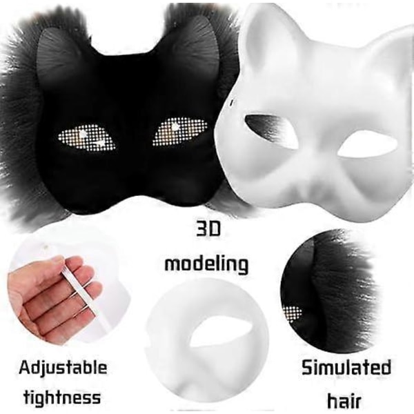 Kattmask med päls och nätöga, tomma pappersmasker för DIY, vita målningspappersmasker, kattmask för DIY Halloween Mardi Gras-fest Black-29pcs