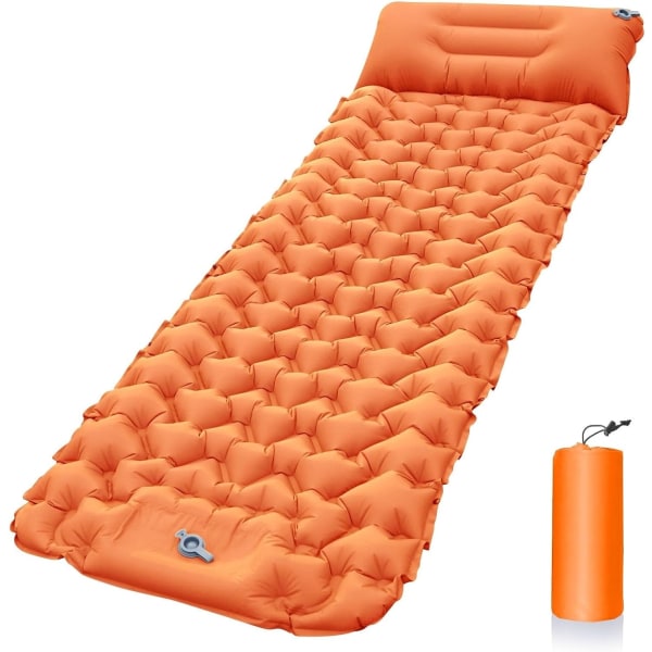 Campingmadrass, självuppblåsande campingmadrass, ultralätt luftmadrass, uppblåsbar madrass med fotpump, vandringsmadrass (orange) orange