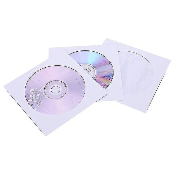 CD DVD-lommer, DVD CD-mediepapirkonvolutter med klart vindusflapp, hvit, pakke med 100