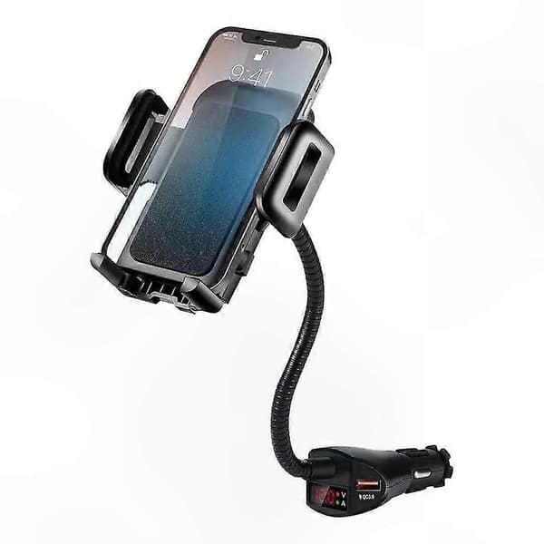 3-i-1 biltilbehør: Telefonholder, dobbel USB-portlader, spenningsmonitor