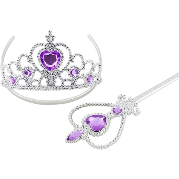 Prinsesse Elsa Kostymetilbehørssett for Barn, Inkluderer Flette, Tiara, Hansker og Tryllestav 6pcs - Purple