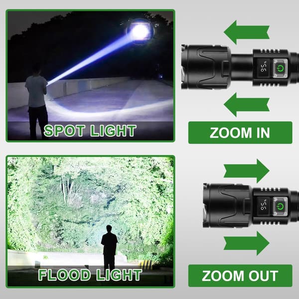 LED Flashlight A09 set - 6000 Lumen, 50W, Rechargeable & Tactical & COB survival Svart black