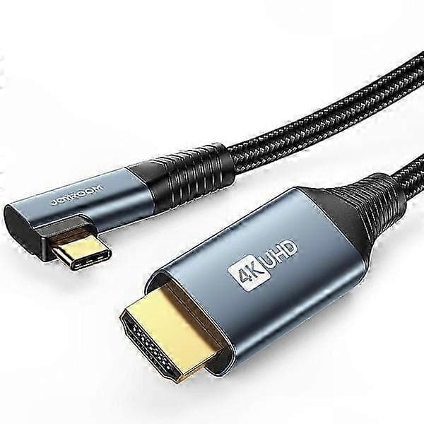 USB-C til HDMI-adapterkabel, 4K 60Hz, vinklet stik, 2 meter længde, grå farve