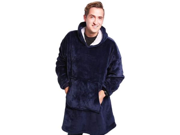 Oversized Hættetrøje med Hætte - Filt M\\u00f6rkbl\\u00e5 blue