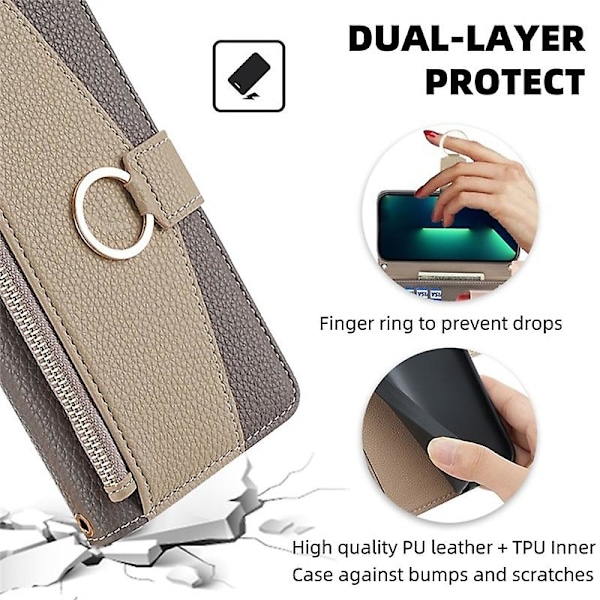 För Samsung Galaxy S22+ 5G Ficka med dragkedja Fodral PU Läder Crossbody Plånboksfodral - Vit[HK] Gr Grey Style C Samsung Galaxy S22+ 5G