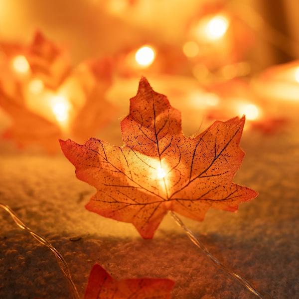 2-pack Thanksgiving lönnlöv ljusslingor, totalt 20FT 40 LED höstlöv girlang, Thanksgiving dekorationer för höstskörd-WQ