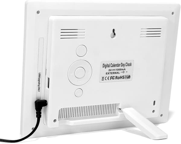 8 tommer LCD digital kalenderur, kalenderur med dato, ugedag og tid (hvid)