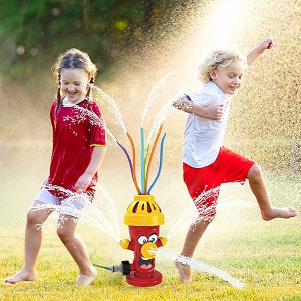 Sprinklerleke for barn - Brannhydrant vannspreder med 360° roterende spray - Plenvannerleke for hage