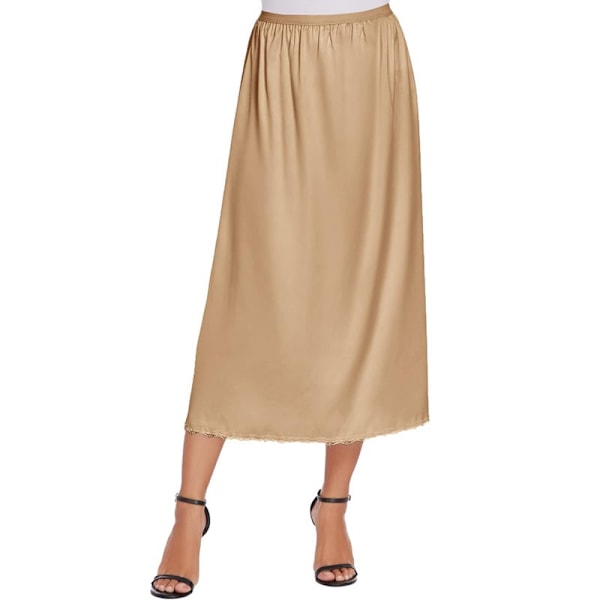 Satin Underkjol med Spets för Kvinnor, Lång Underkjol champagne Champagne Champagne Champagne XL