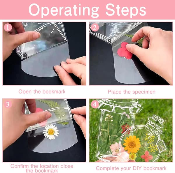 Tørrede Blomster Bogmærke Sæt - 40 Transparente DIY Blomster Bogmærker til Børn, Studenterhåndværk Green