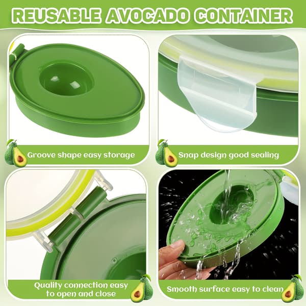 Gjenbrukbar Avokado Oppbevaringsbeholder, Plast Flip Top, Oppvaskmaskinsikker, Rektangulær Form Grøn