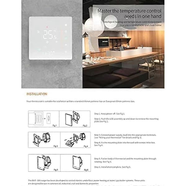 WiFi Smart Termostat Temperaturregulator Ugentlig Programmerbar Understøtter Touch Control-3A Black