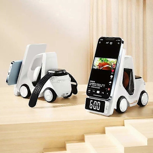 3-i-1 Gaffeltruck Trådløs Ladestasjon med Klokke & Ambient Lys grey