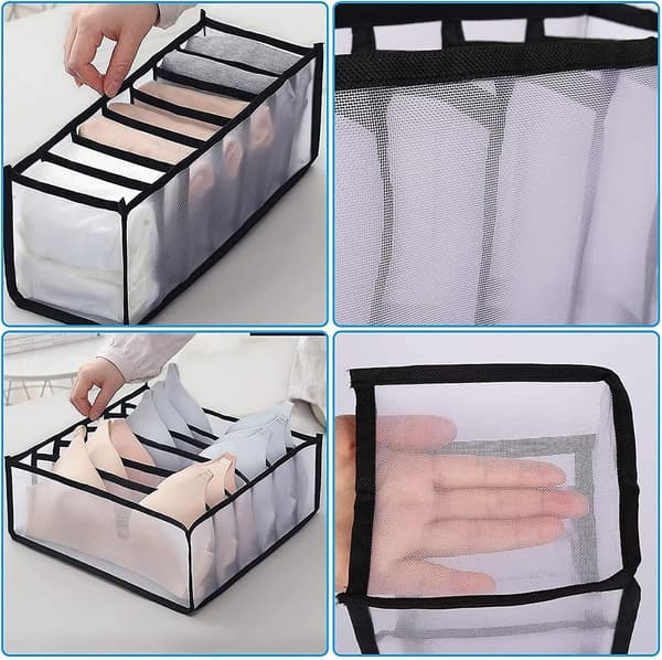 3 stk. Undertøjsskuffe Organizer Sæt, Sort Foldbar Sok BH Underbukser Organizer Skuffe Divider, Vaskbare Skab Opbevaringskasser til Tøj, S
