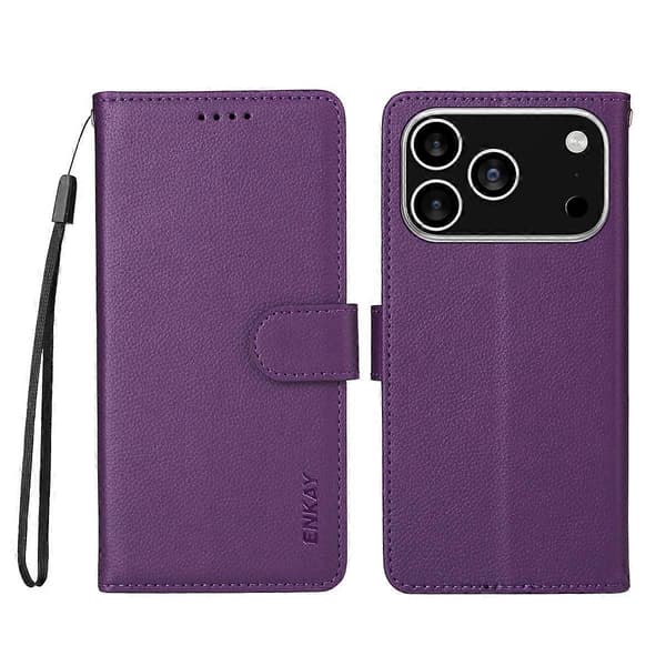 RFID-suojattu nahkakotelo iPhone 17 Prolle Purple